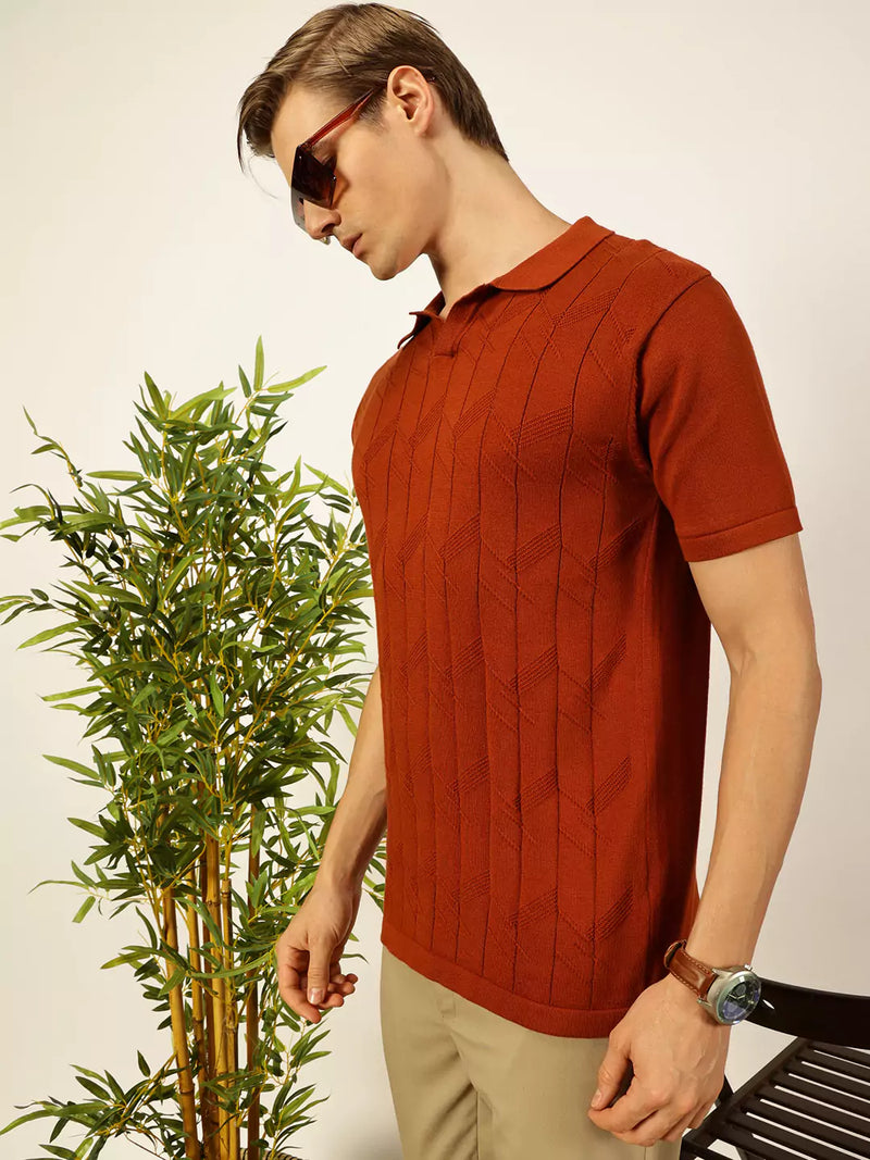 Thomas Scott Men Self Design Regular Fit Knitted Polo T-shirt