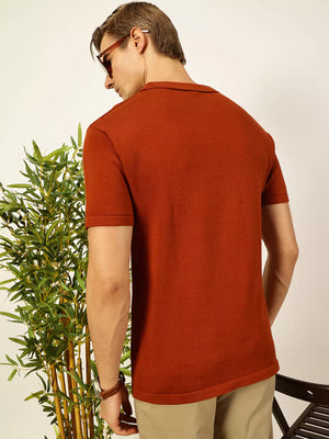 Thomas Scott Men Self Design Regular Fit Knitted Polo T-shirt
