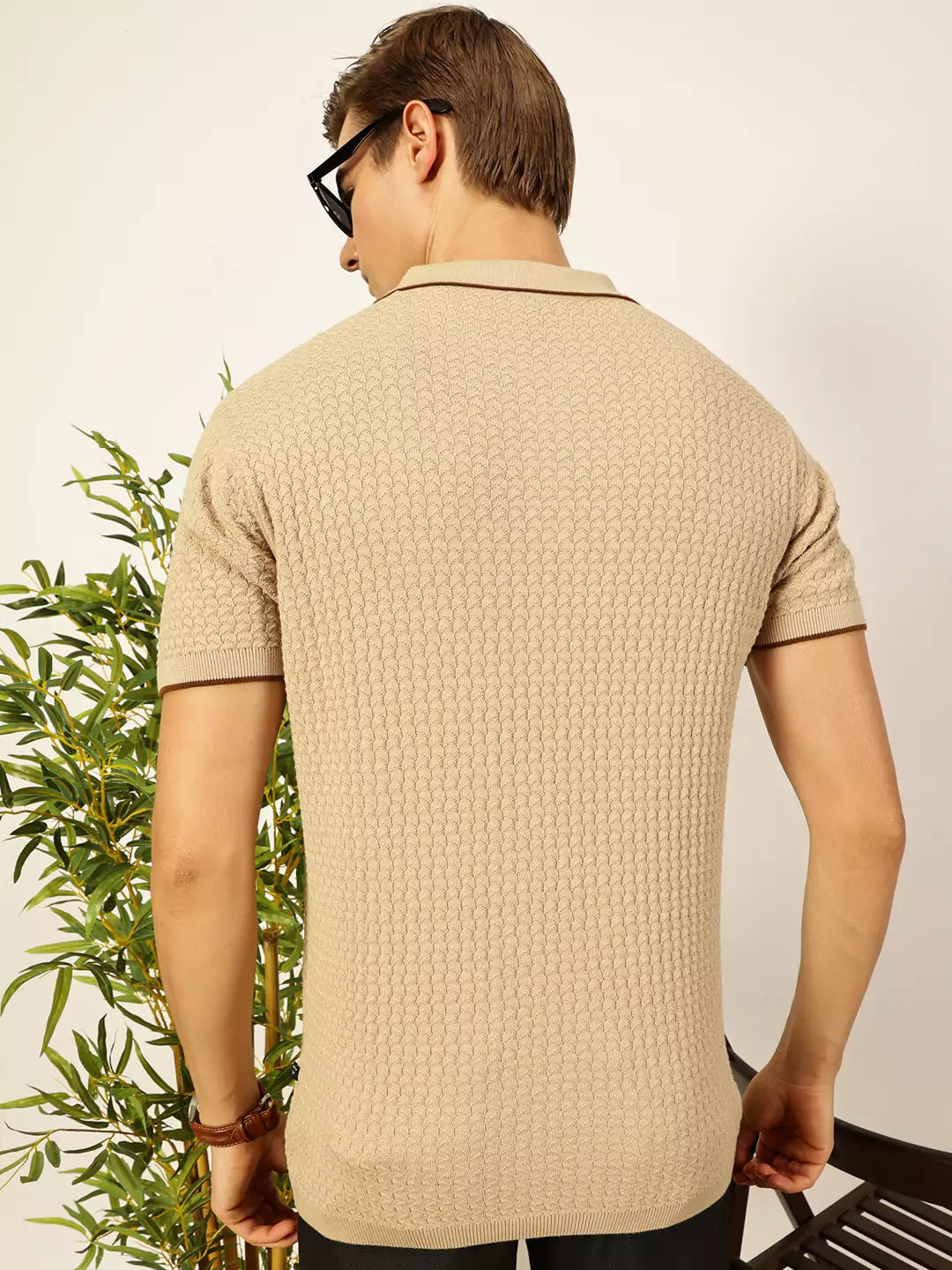 Thomas Scott Men Self Design Regular Fit Knitted Polo T-shirt