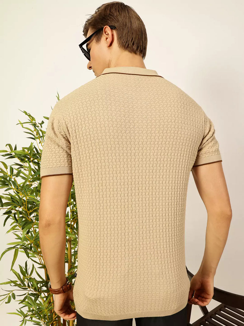 Thomas Scott Men Self Design Regular Fit Knitted Polo T-shirt