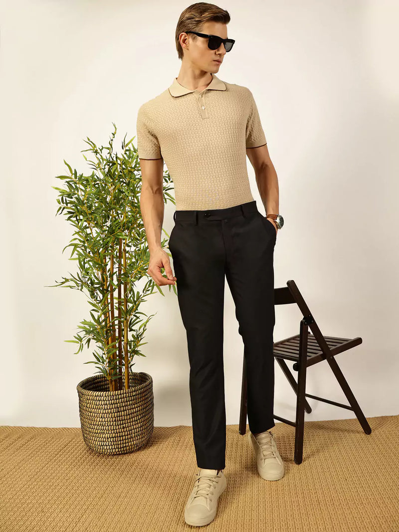Thomas Scott Men Self Design Regular Fit Knitted Polo T-shirt