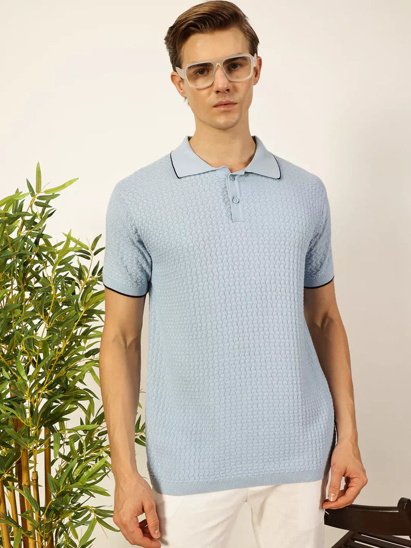 Thomas Scott Men Self Design Regular Fit Knitted Polo T-shirt