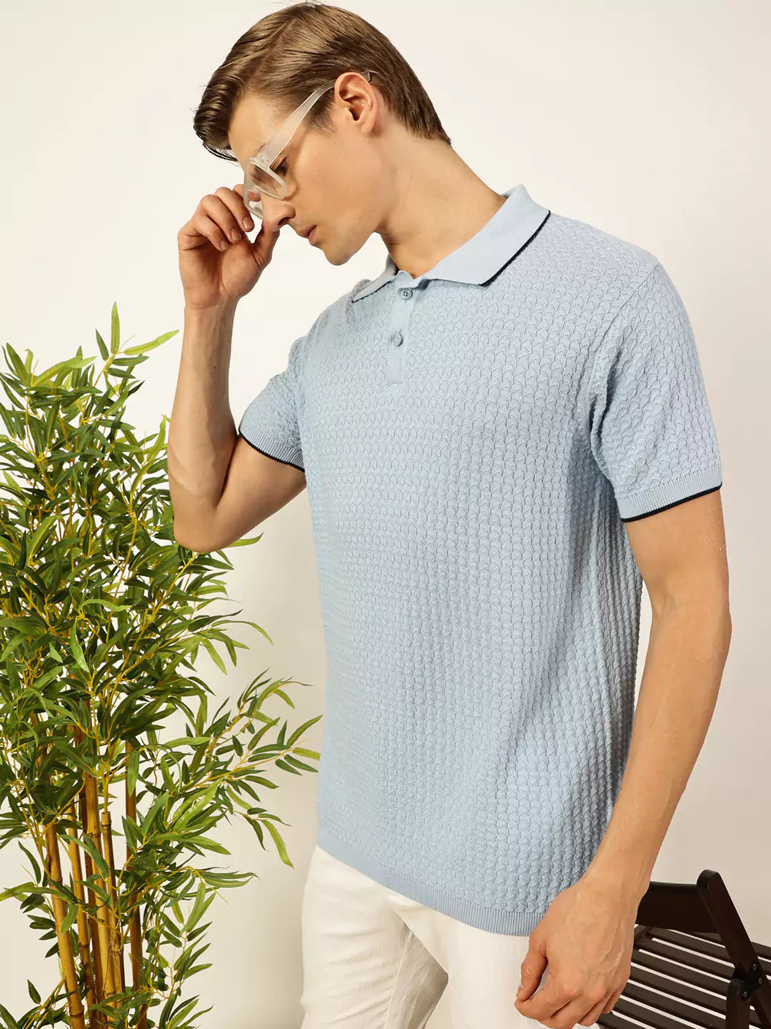 Thomas Scott Men Self Design Regular Fit Knitted Polo T-shirt