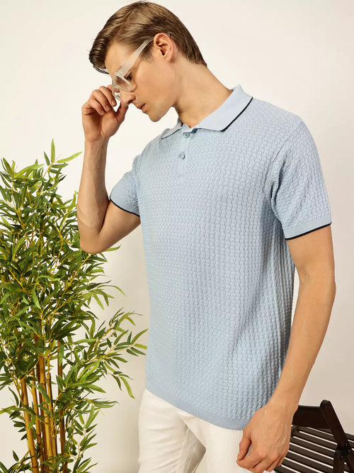 Thomas Scott Men Self Design Regular Fit Knitted Polo T-shirt