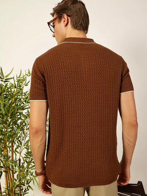 Thomas Scott Men Self Design Regular Fit Knitted Polo T-shirt