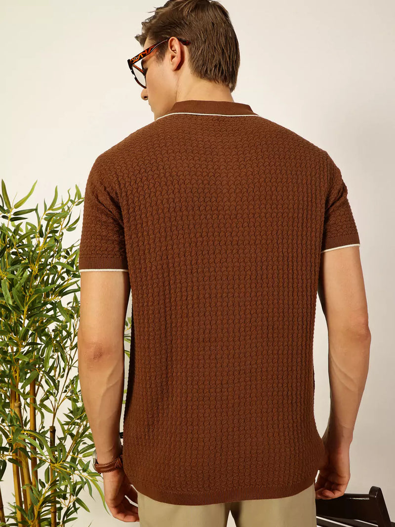 Thomas Scott Men Self Design Regular Fit Knitted Polo T-shirt