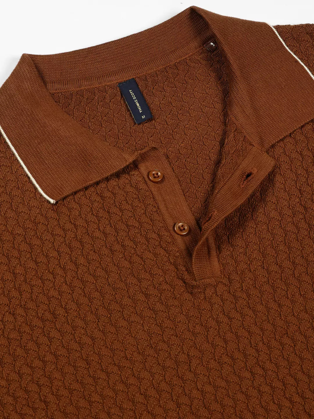 Thomas Scott Men Self Design Regular Fit Knitted Polo T-shirt