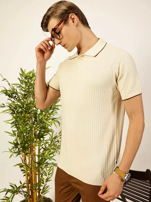 Thomas Scott Men Self Design Regular Fit Knitted Polo T-shirt