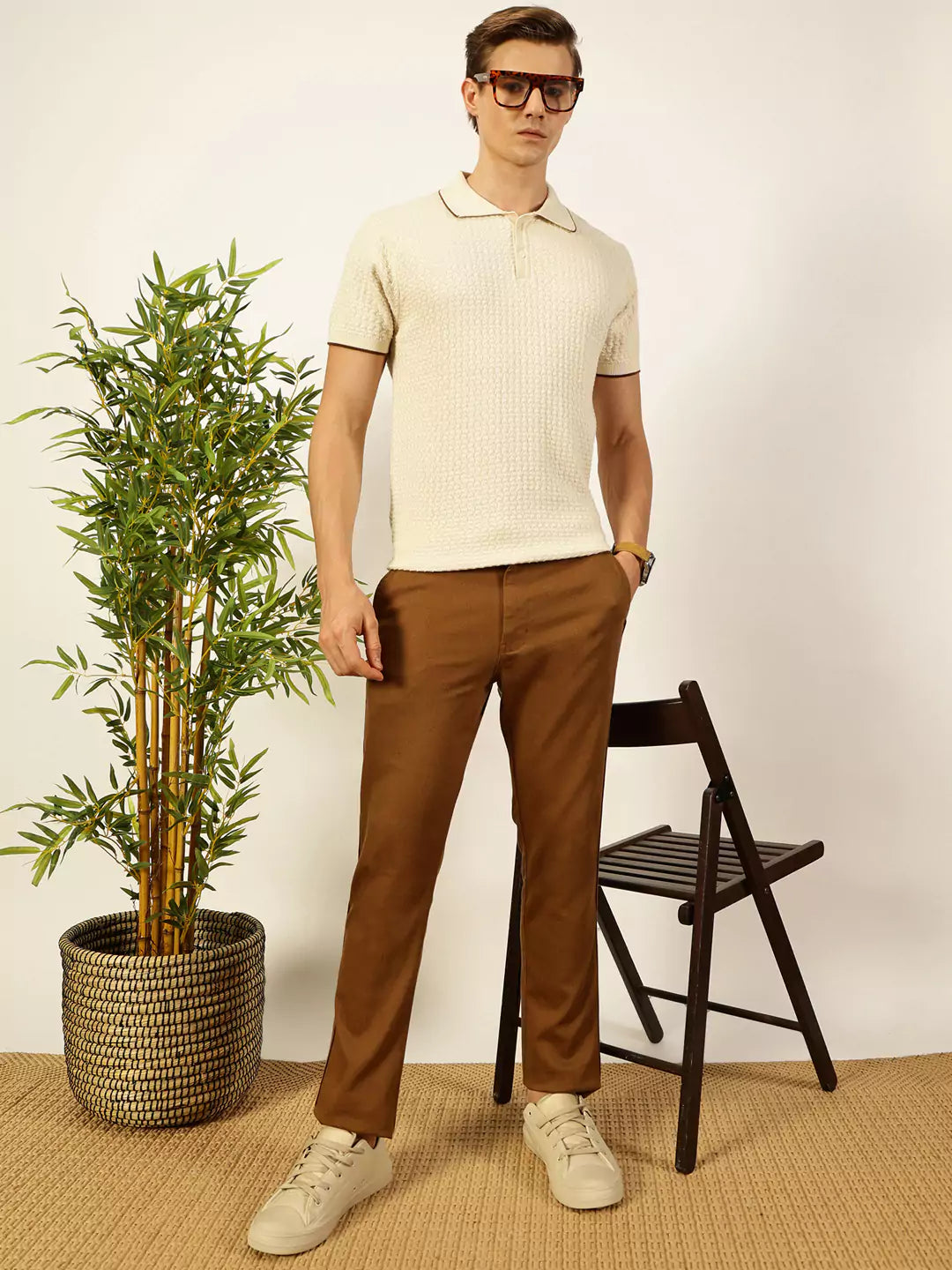 Thomas Scott Men Self Design Regular Fit Knitted Polo T-shirt