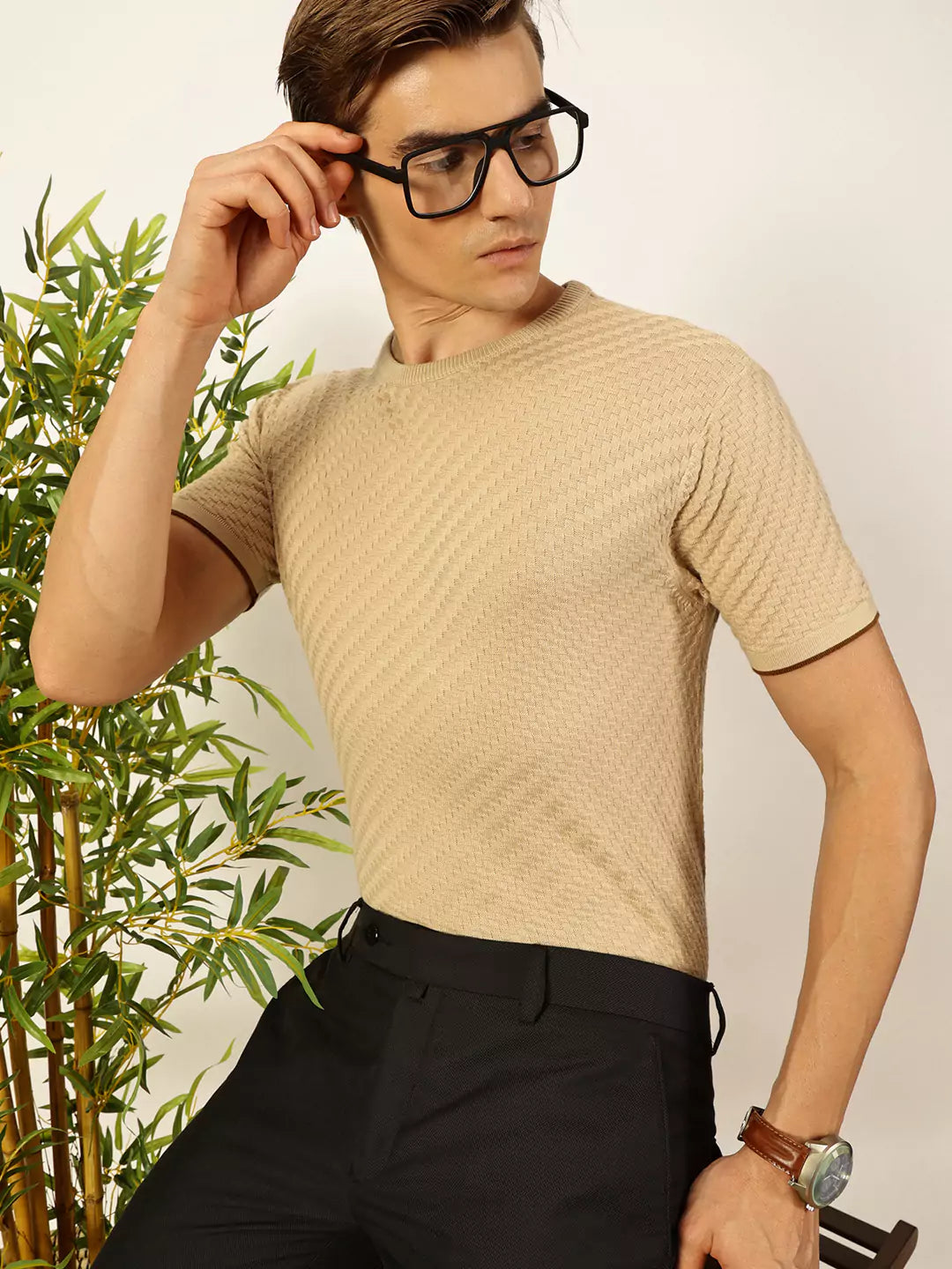 Thomas Scott Men Knit Textured Round Neck T-shirt