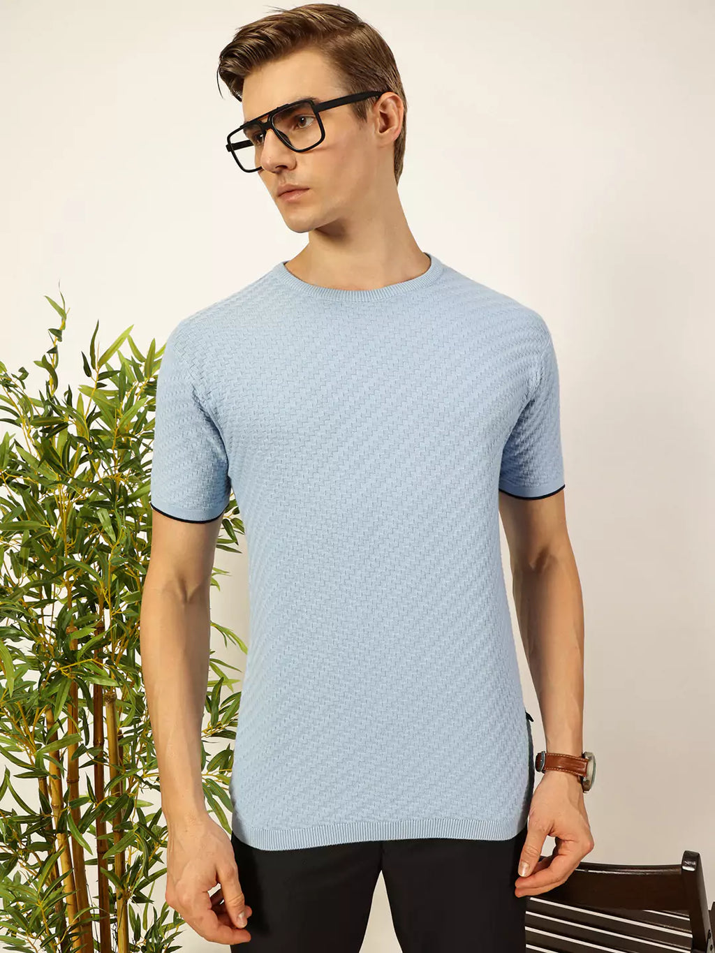 Thomas Scott Men Knit Textured Round Neck T-shirt