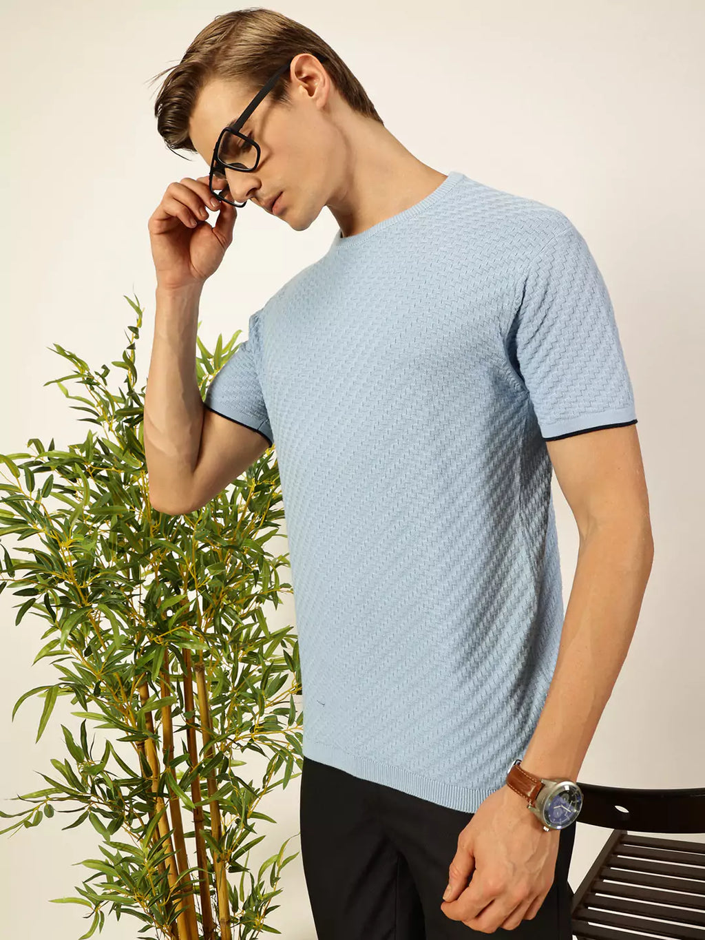Thomas Scott Men Knit Textured Round Neck T-shirt