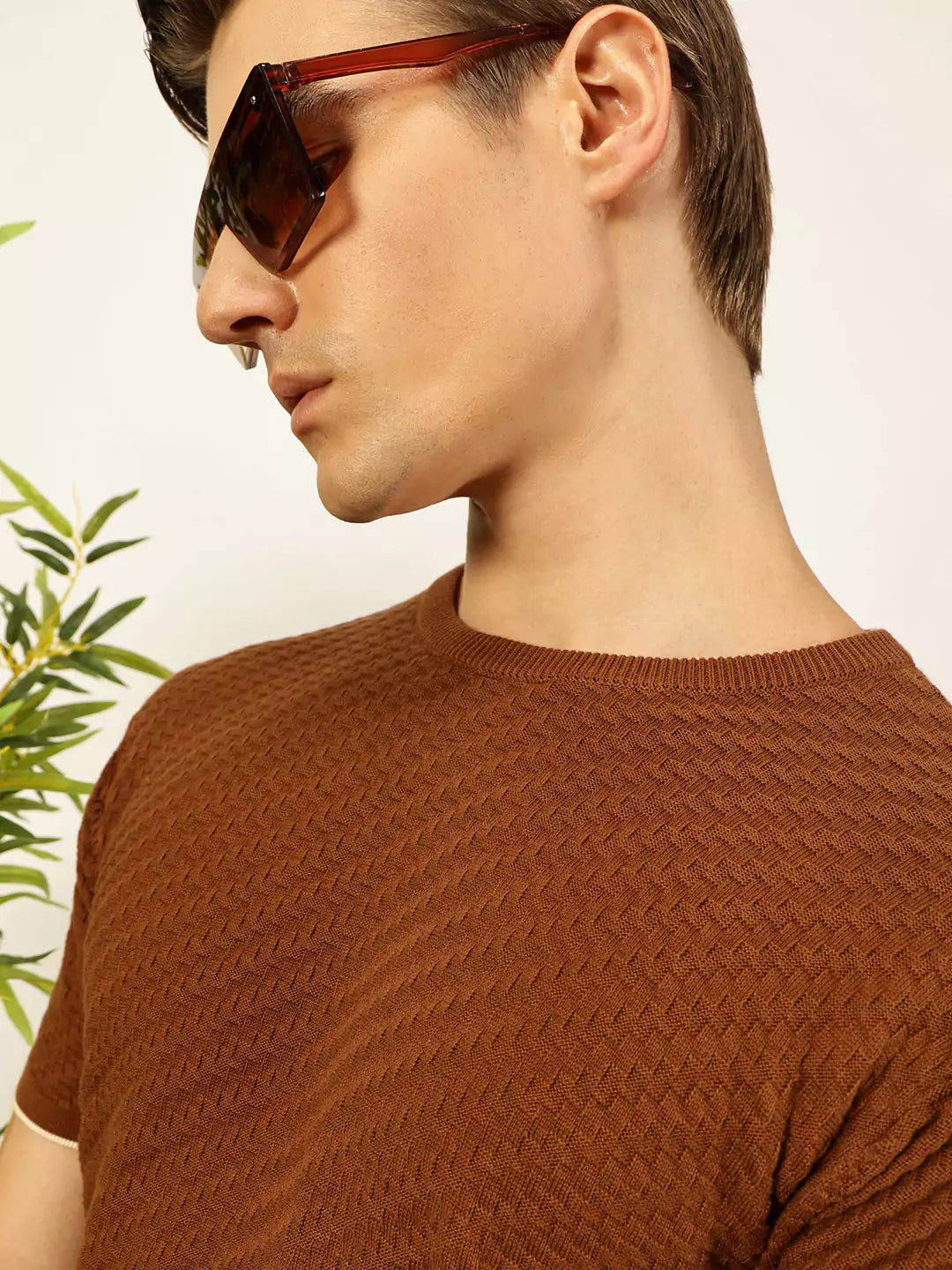 Thomas Scott Men Knit Textured Round Neck T-shirt