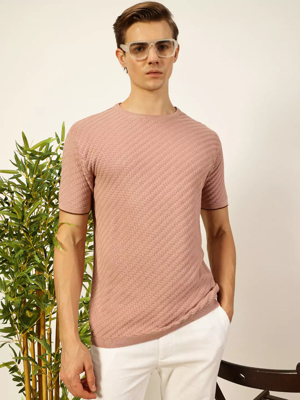 Thomas Scott Men Knit Textured Round Neck T-shirt