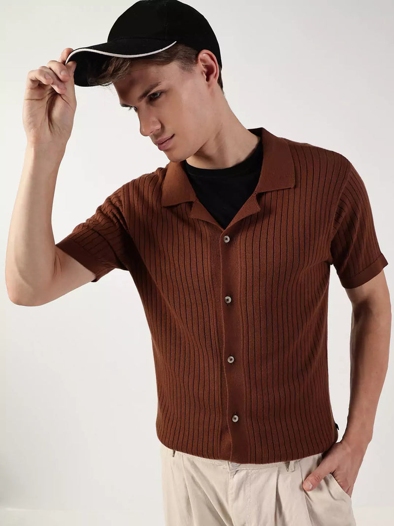 Thomas Scott Men Premium Cuban Collar Solid Cotton Casual Shirt