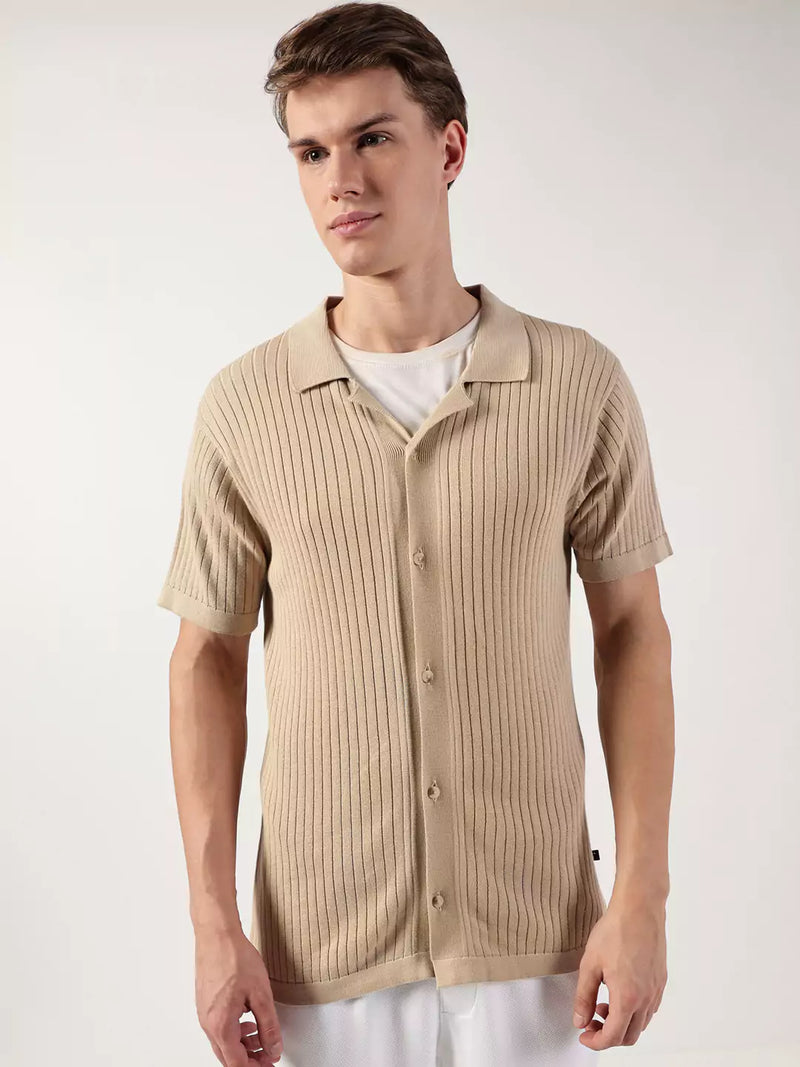Thomas Scott Men Premium Cuban Collar Solid Cotton Casual Shirt