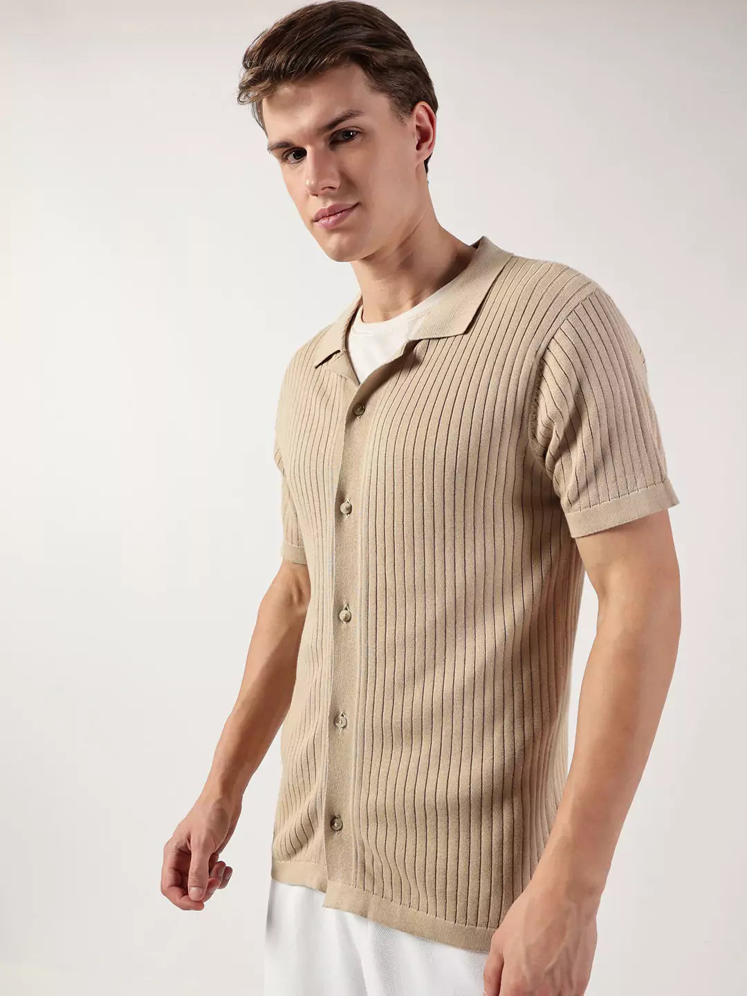 Thomas Scott Men Premium Cuban Collar Solid Cotton Casual Shirt