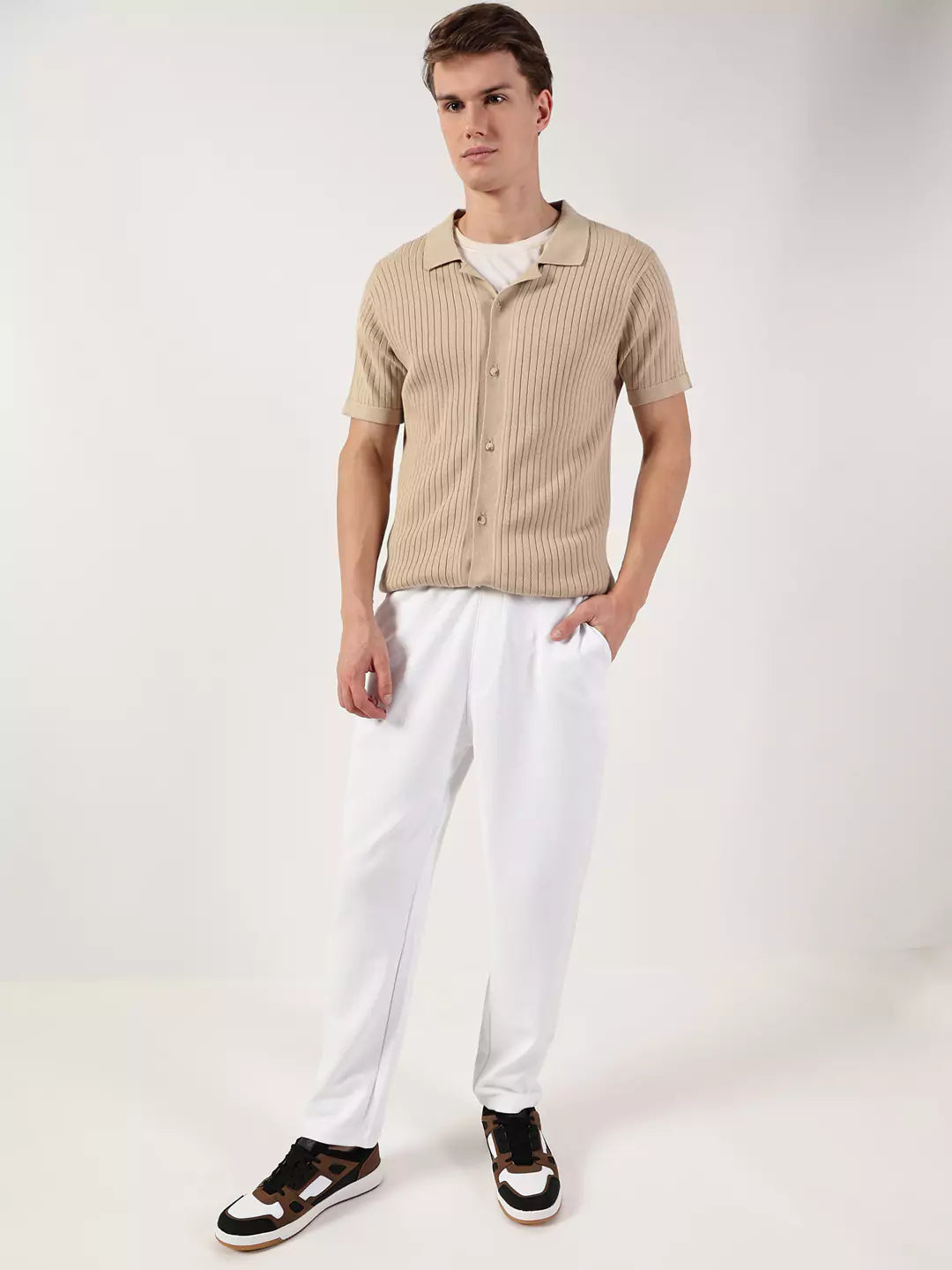 Thomas Scott Men Premium Cuban Collar Solid Cotton Casual Shirt