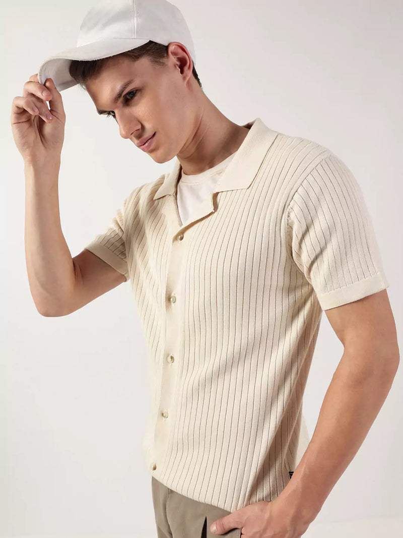 Thomas Scott Men Premium Cuban Collar Solid Cotton Casual Shirt