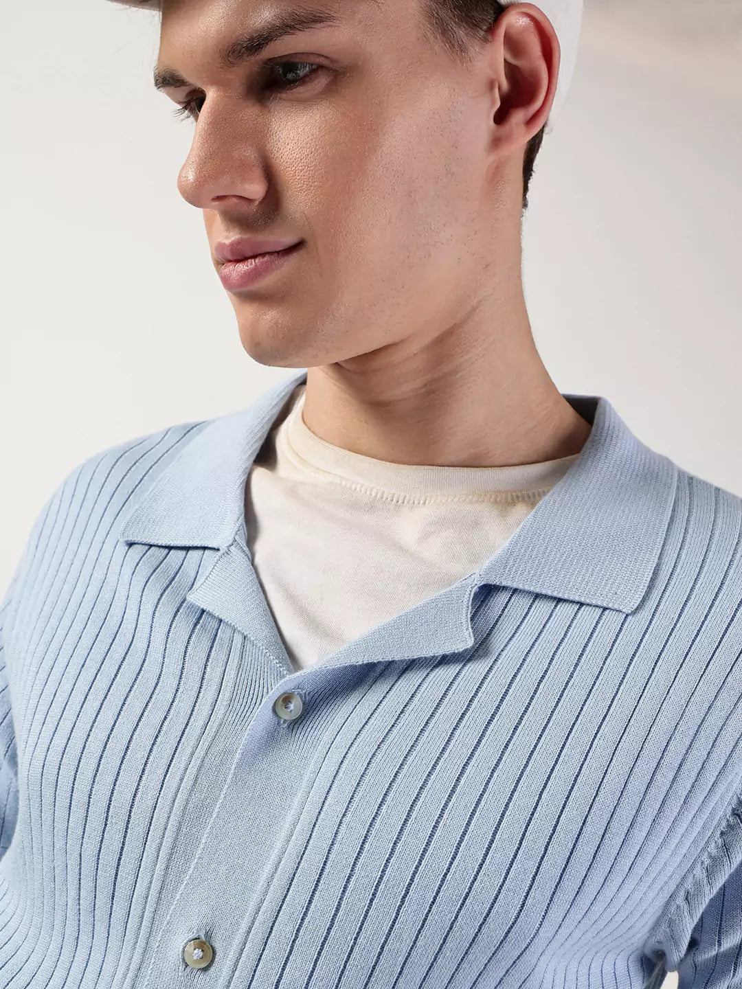 Thomas Scott Men Premium Cuban Collar Textured Cotton Casual Shirt