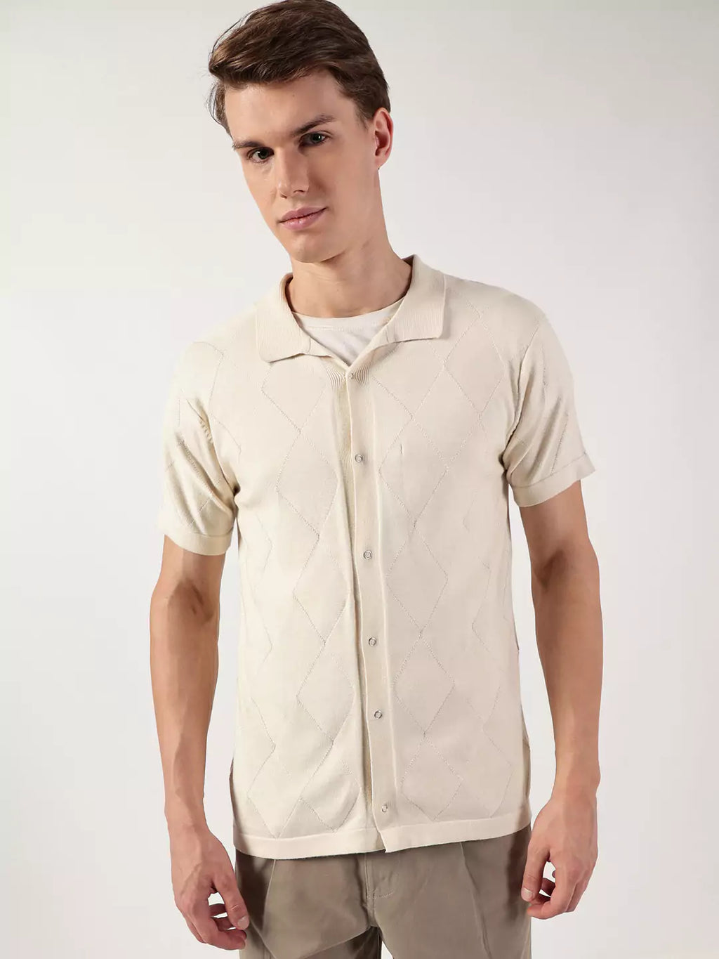 Thomas Scott Men Premium Spread Collar Textured Cotton Casual Shirt
