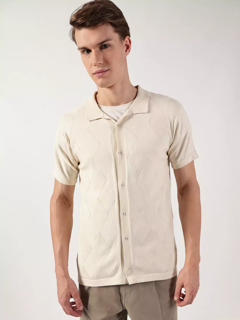 Thomas Scott Men Premium Spread Collar Textured Cotton Casual Shirt