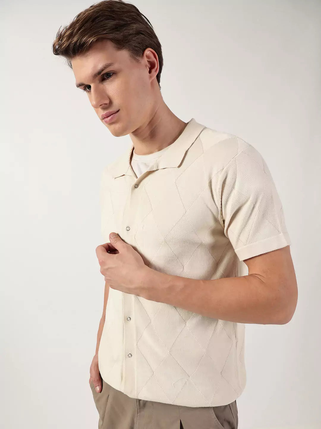 Thomas Scott Men Premium Spread Collar Textured Cotton Casual Shirt