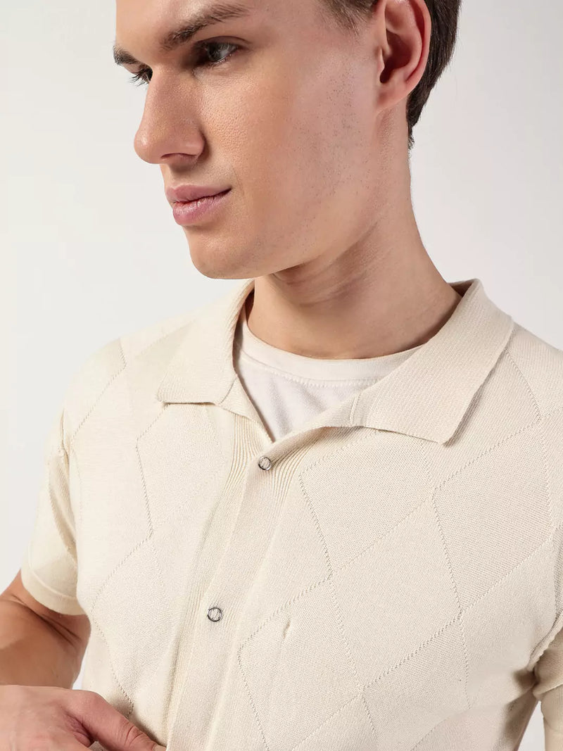 Thomas Scott Men Premium Spread Collar Textured Cotton Casual Shirt