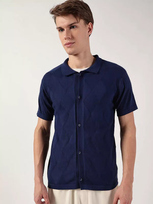 Thomas Scott Men Premium Spread Collar Textured Cotton Casual Shirt