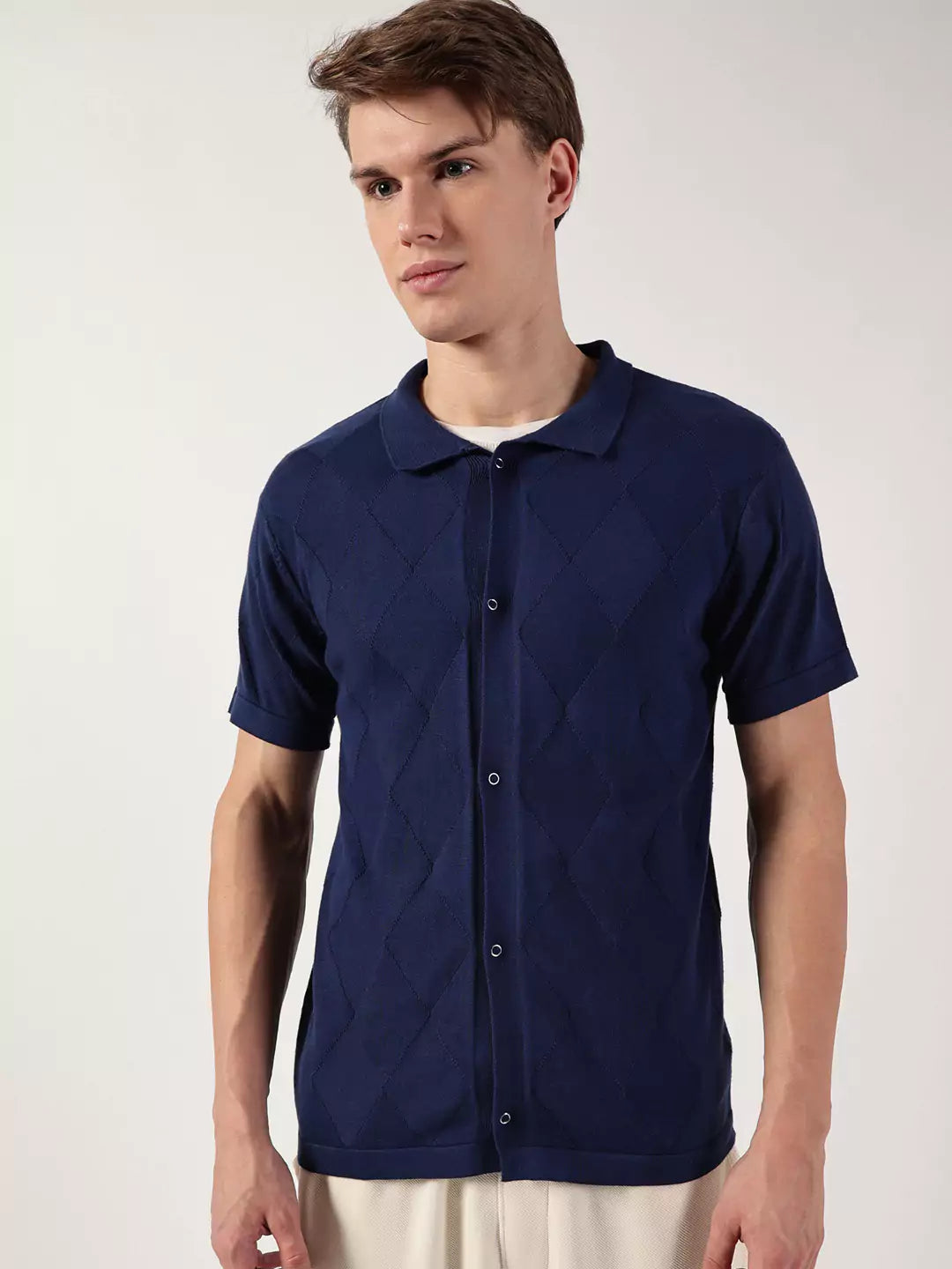 Thomas Scott Men Premium Spread Collar Textured Cotton Casual Shirt