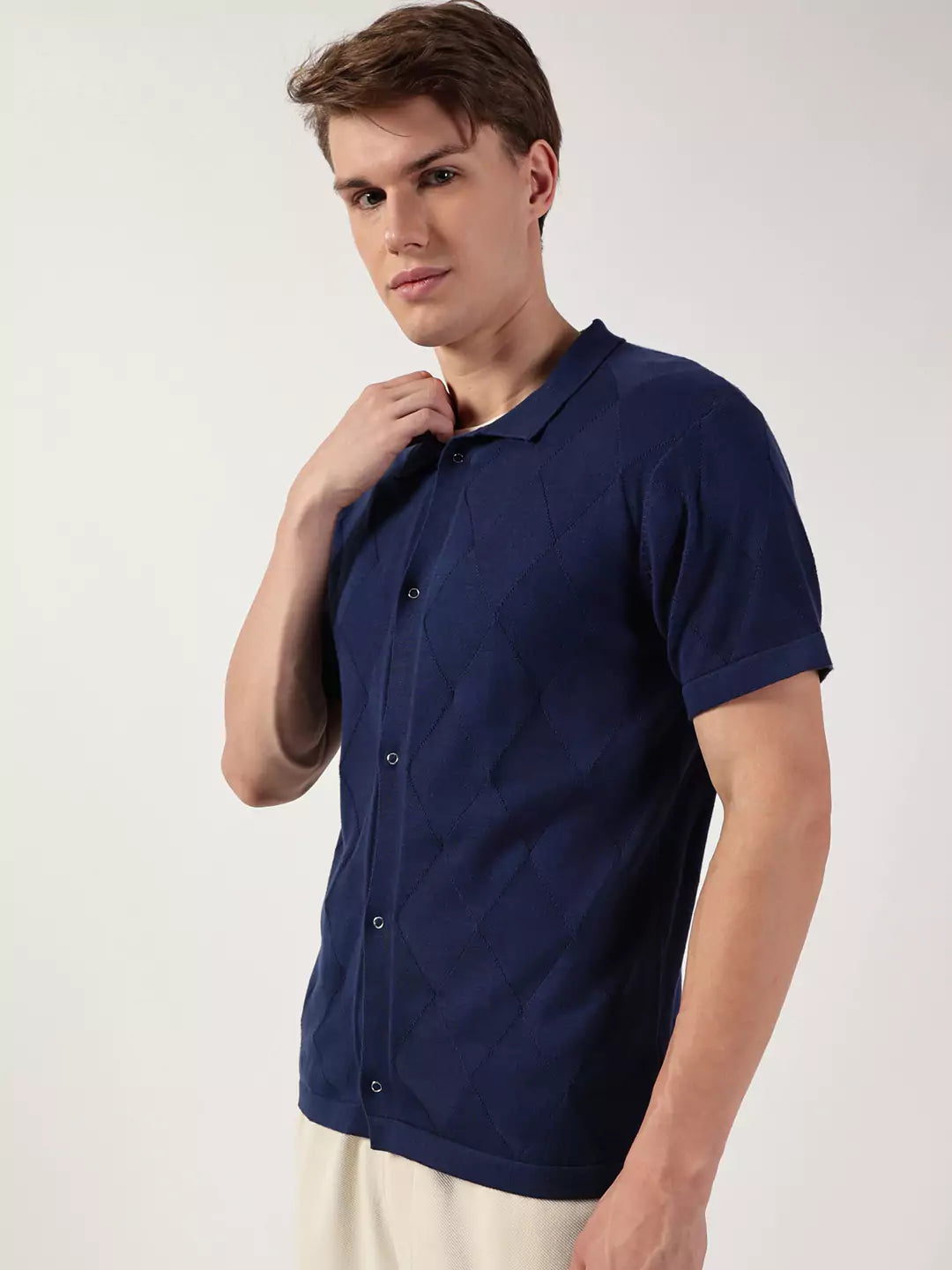 Thomas Scott Men Premium Spread Collar Textured Cotton Casual Shirt