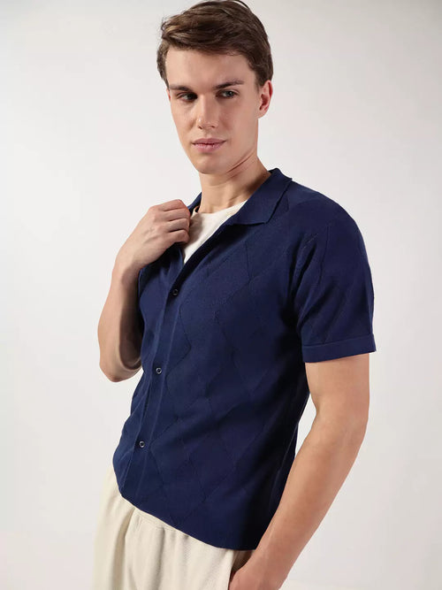 Thomas Scott Men Premium Spread Collar Textured Cotton Casual Shirt