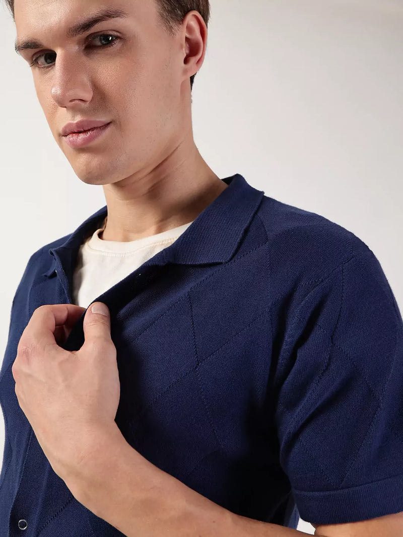Thomas Scott Men Premium Spread Collar Textured Cotton Casual Shirt