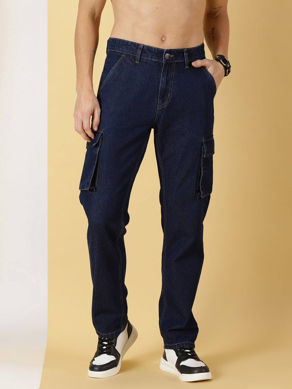 Thomas Scott Men Comfort Relaxed Fit Clean Look Pure Cotton Cargo Jeans