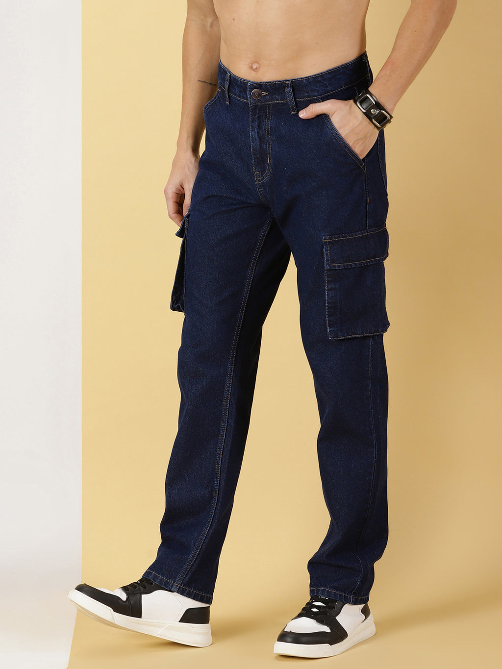 Thomas Scott Men Comfort Relaxed Fit Clean Look Pure Cotton Cargo Jeans