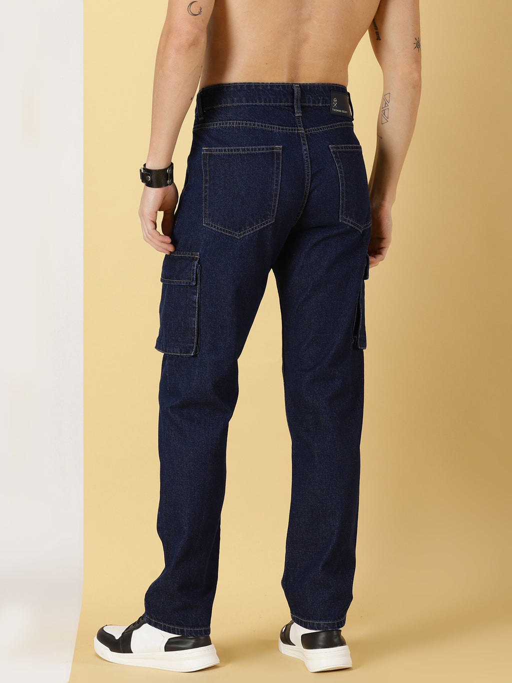 Thomas Scott Men Comfort Relaxed Fit Clean Look Pure Cotton Cargo Jeans