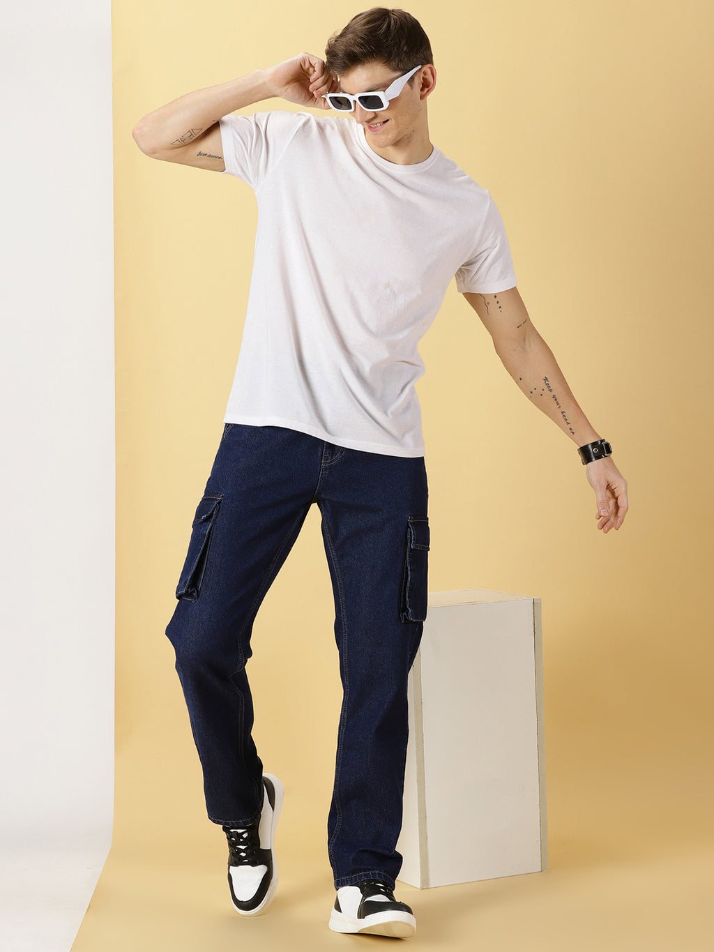 Thomas Scott Men Comfort Relaxed Fit Clean Look Pure Cotton Cargo Jeans