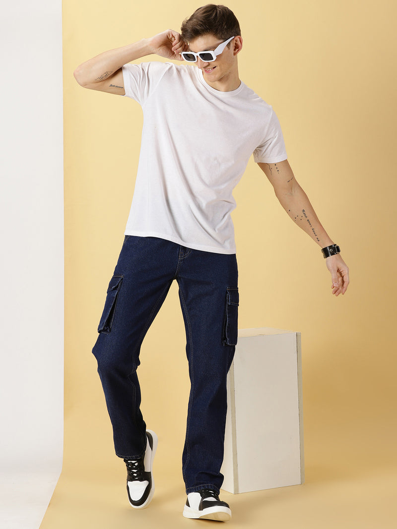 Thomas Scott Men Comfort Relaxed Fit Clean Look Pure Cotton Cargo Jeans