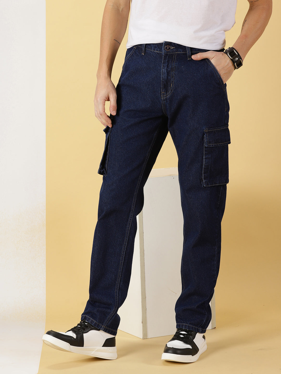 Thomas Scott Men Comfort Relaxed Fit Clean Look Pure Cotton Cargo Jeans