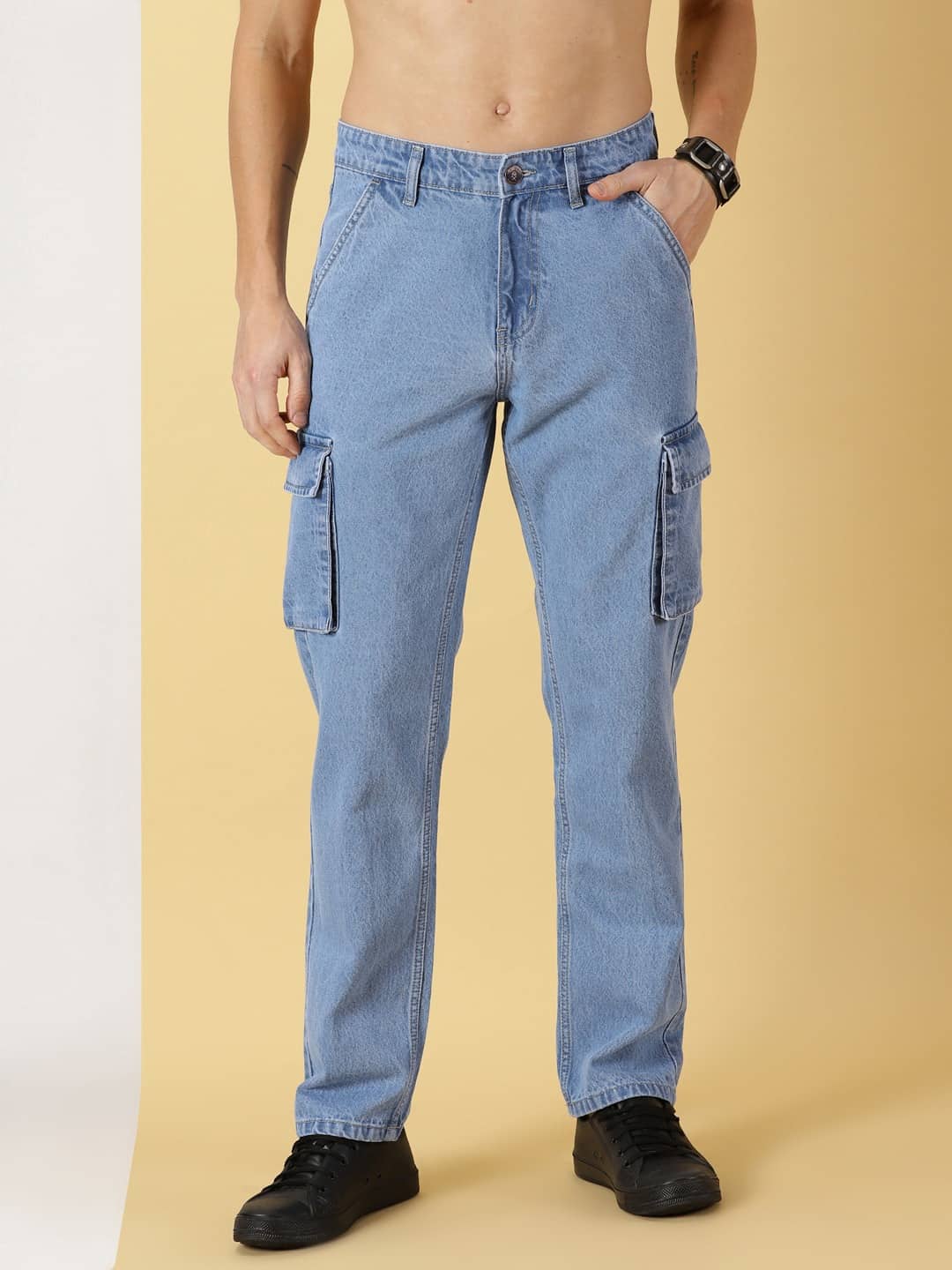 Thomas Scott Men Comfort Relaxed Fit Clean Look Pure Cotton Cargo Jeans