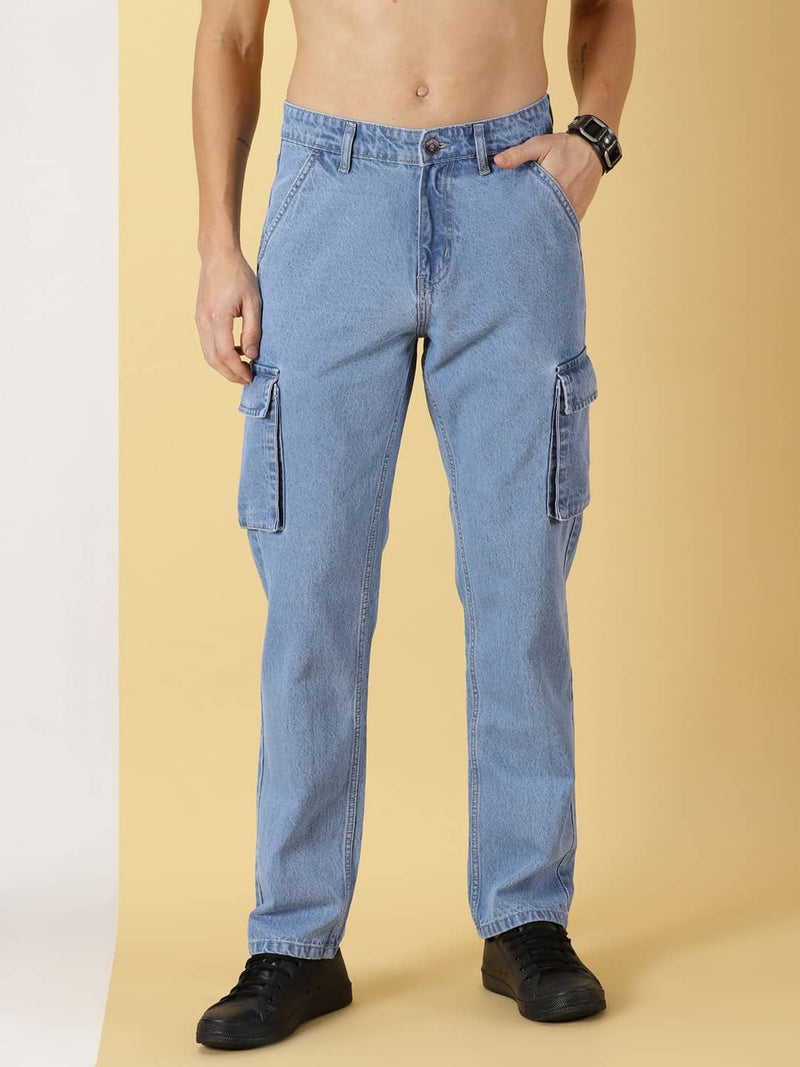 Thomas Scott Men Comfort Relaxed Fit Clean Look Pure Cotton Cargo Jeans