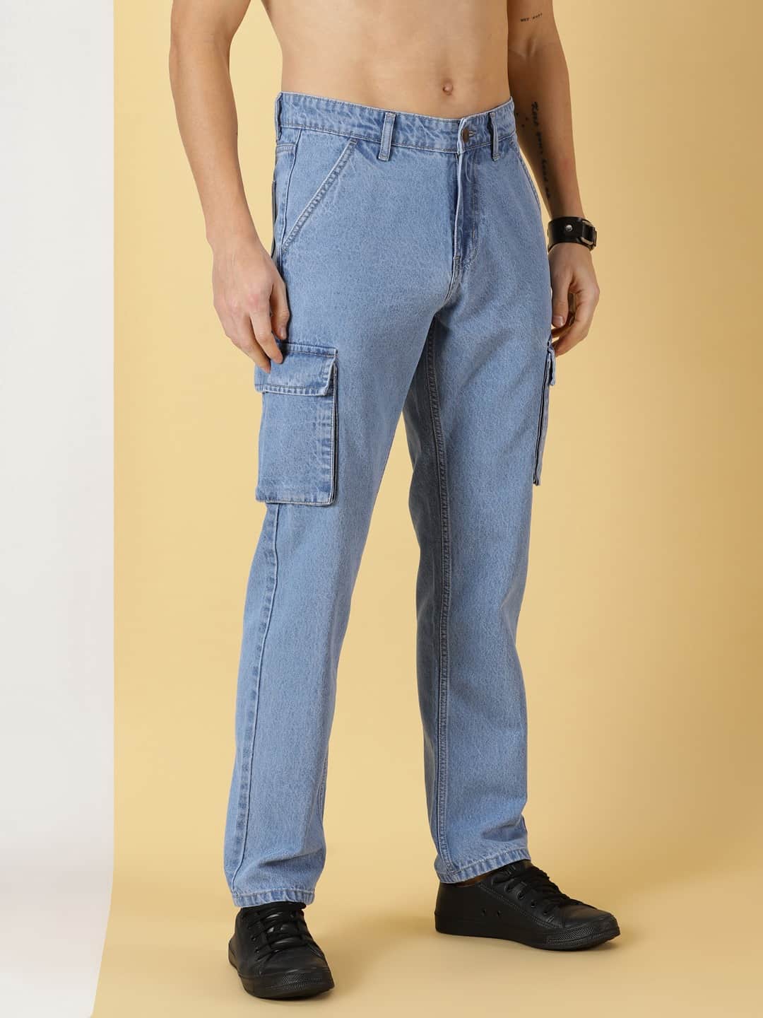 Thomas Scott Men Comfort Relaxed Fit Clean Look Pure Cotton Cargo Jeans