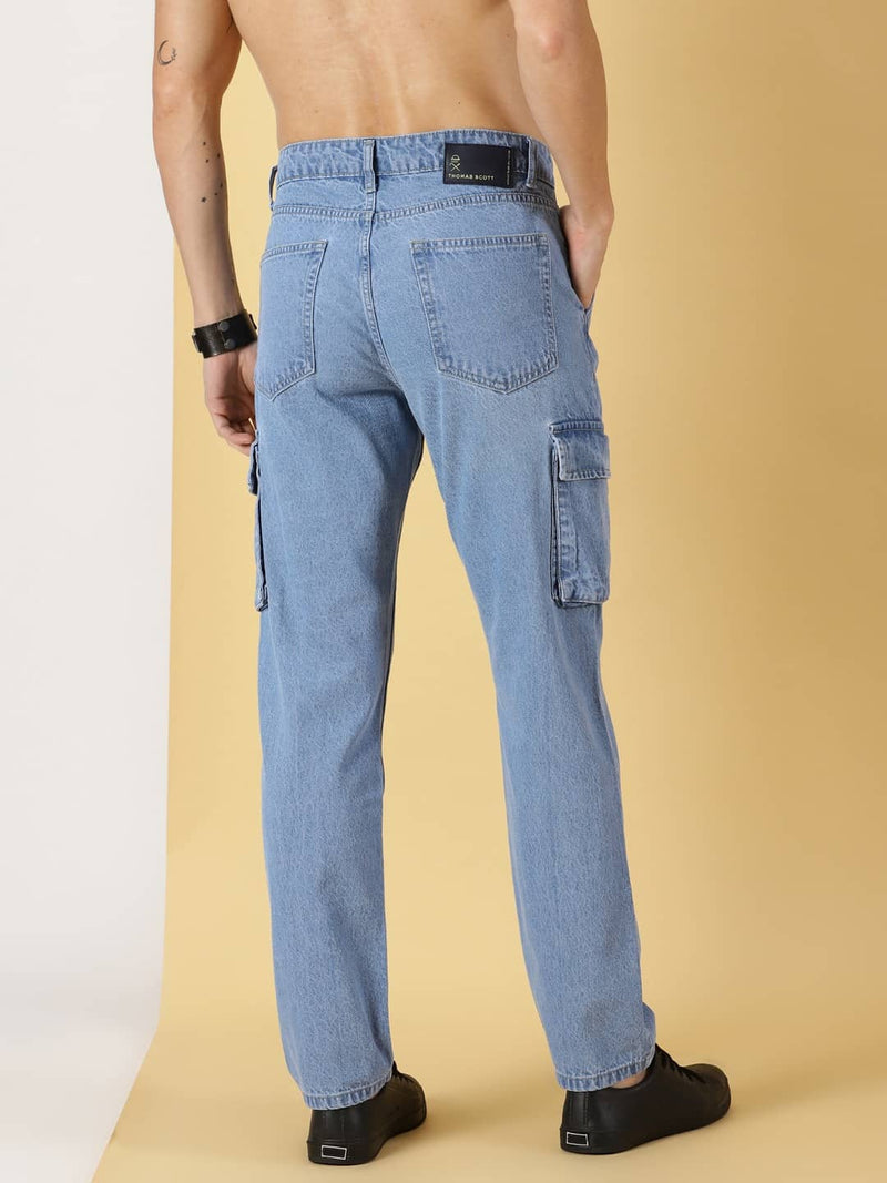 Thomas Scott Men Comfort Relaxed Fit Clean Look Pure Cotton Cargo Jeans