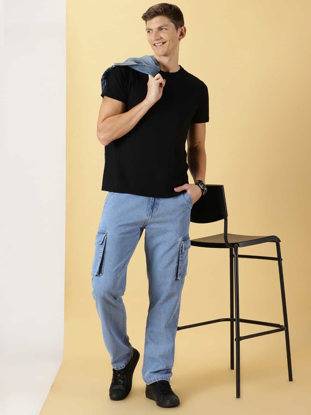 Thomas Scott Men Comfort Relaxed Fit Clean Look Pure Cotton Cargo Jeans