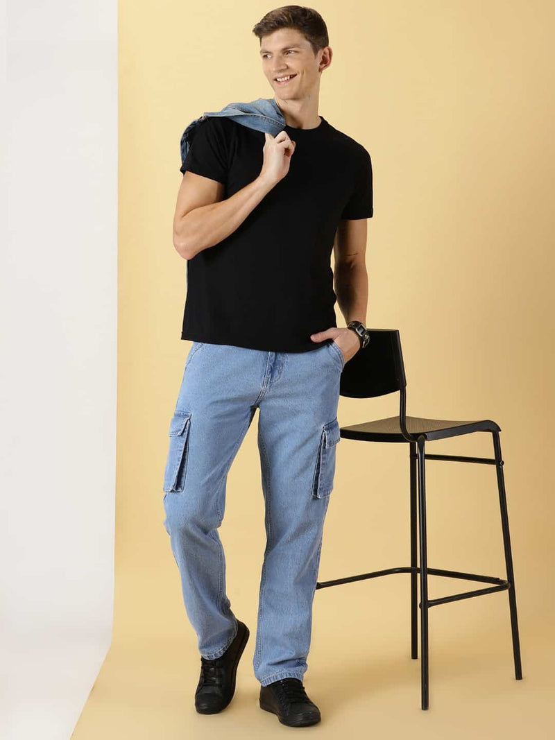 Thomas Scott Men Comfort Relaxed Fit Clean Look Pure Cotton Cargo Jeans