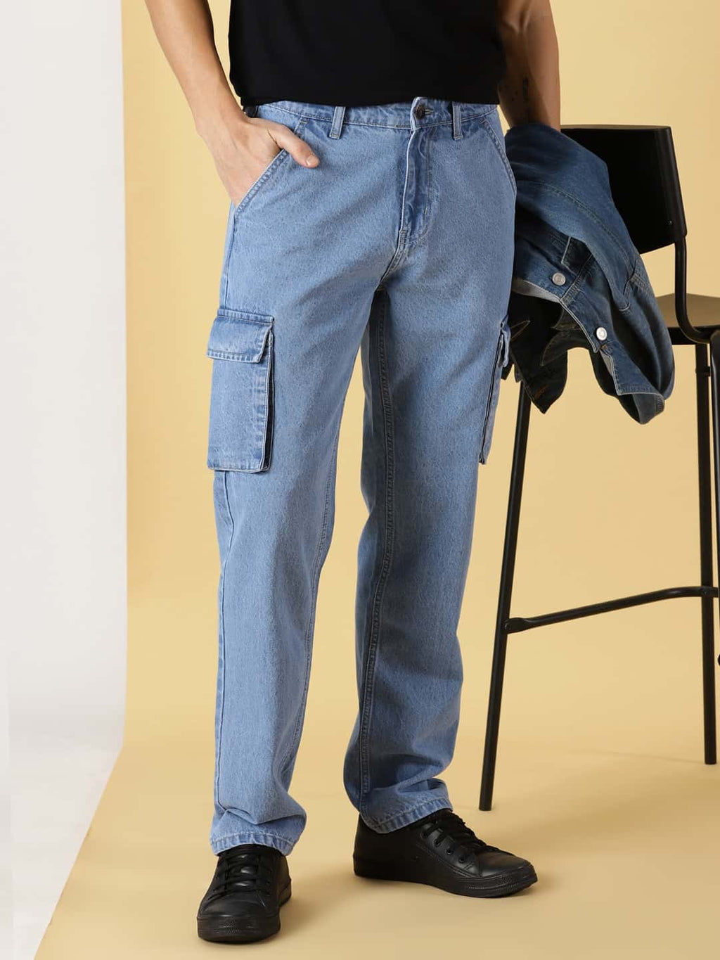 Thomas Scott Men Comfort Relaxed Fit Clean Look Pure Cotton Cargo Jeans