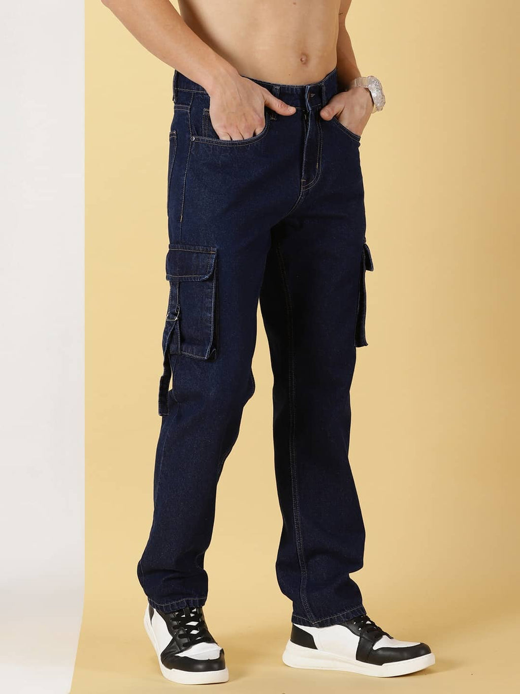 Thomas Scott Men Comfort Relaxed Fit Clean Look Pure Cotton Cargo Jeans