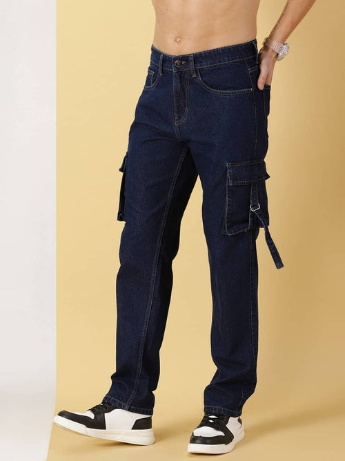 Thomas Scott Men Comfort Relaxed Fit Clean Look Pure Cotton Cargo Jeans