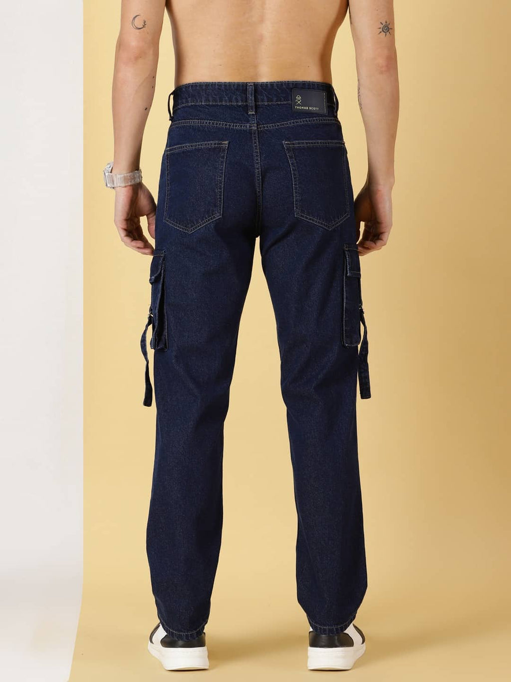 Thomas Scott Men Comfort Relaxed Fit Clean Look Pure Cotton Cargo Jeans