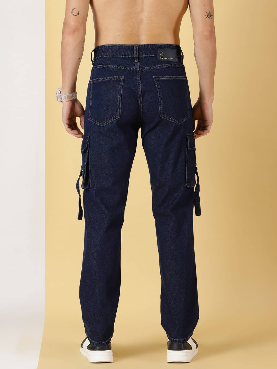 Thomas Scott Men Comfort Relaxed Fit Clean Look Pure Cotton Cargo Jeans